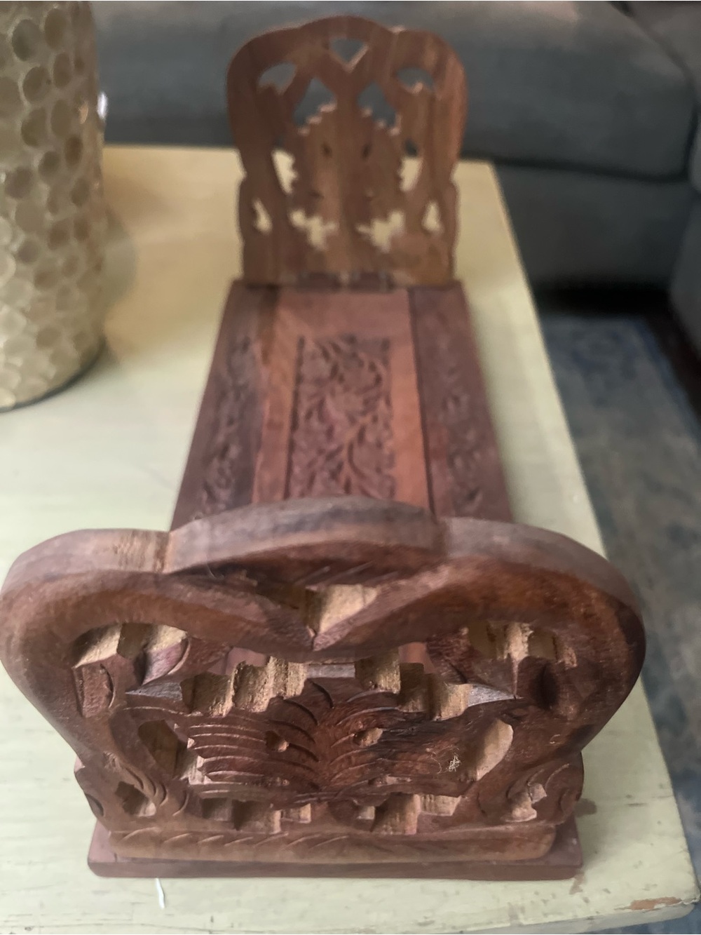 Hand-Carved Wooden Display Stand — Warm Brown